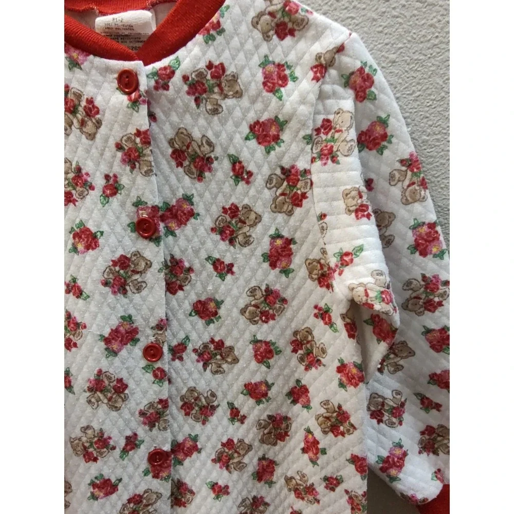 Vintage Edie Bee Girl Pajamas Button Front Teddy Bears Roses F10